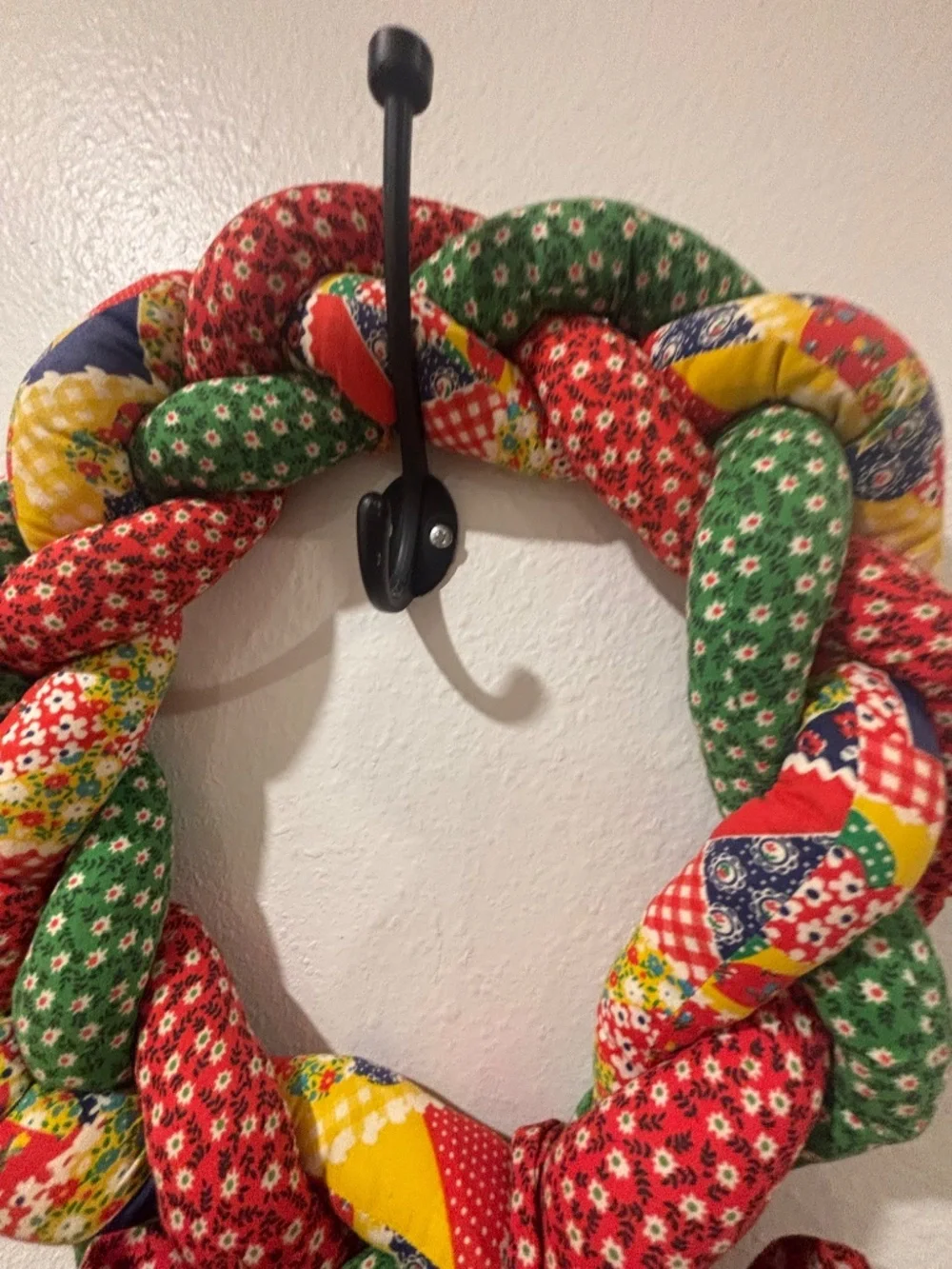 Set of Vintage Large Handmade Quilted Braided Rope Hanging Wreaths w/bow Holiday
